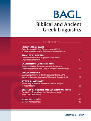 cover image of Biblical and Ancient Greek Linguistics, Volume 6